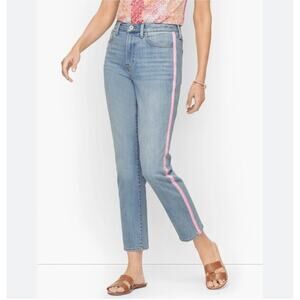 Talbots Pink Stripe High Waisted Modern Ankle Jean Size 14 Petite